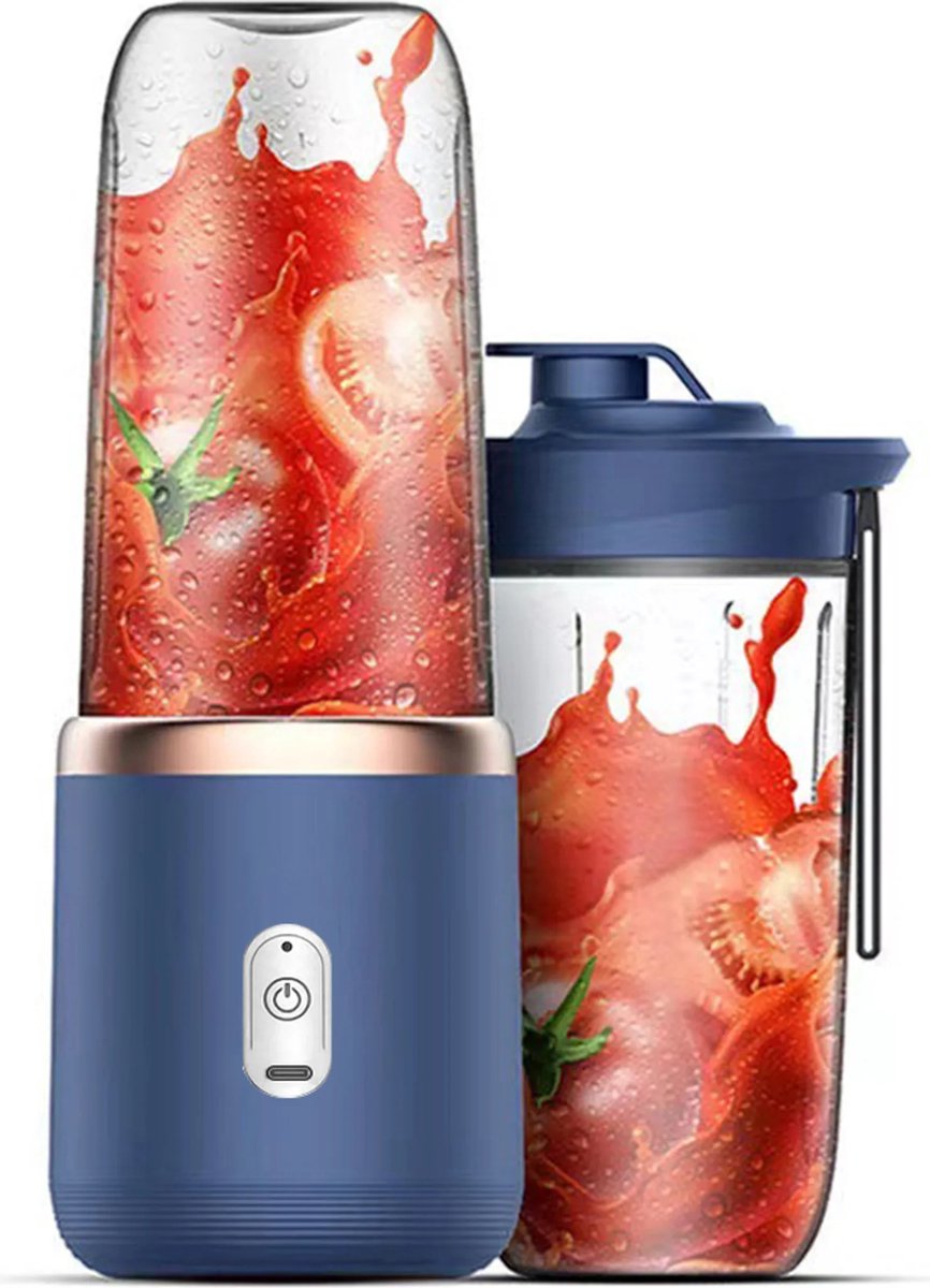 Draagbare mini-sapcentrifuge, snelle blender, oplaadbaar via USB, dubbele beker, blauw