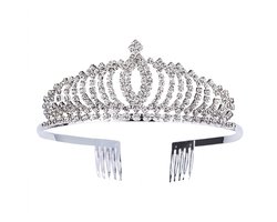 Zilverkleurig wit tiara haar accessoire dames met strass stenen prinses kroon hoog model symmetrisch design bridal headpiece