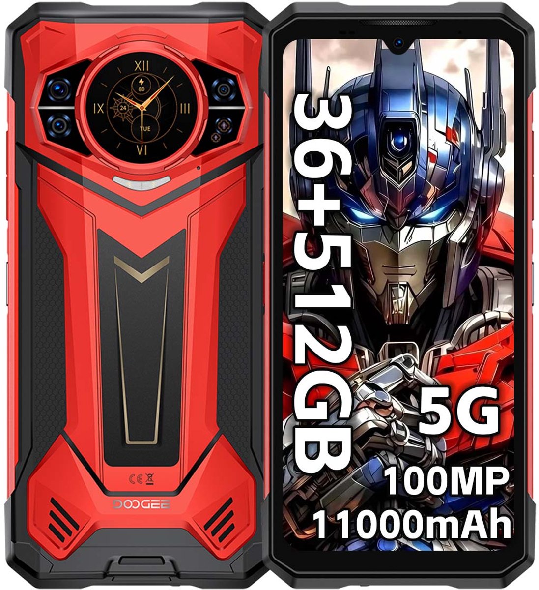 DOOGEE S200 Plus Robuuste Smartphone 5G - 36 GB RAM 512 GB ROM - 11100 mAh 33W - Android 15 Robuuste Telefoon - 6,72 inch+1,32 AMOLED display - GPS,NFC,OTG,Face ID - Rood