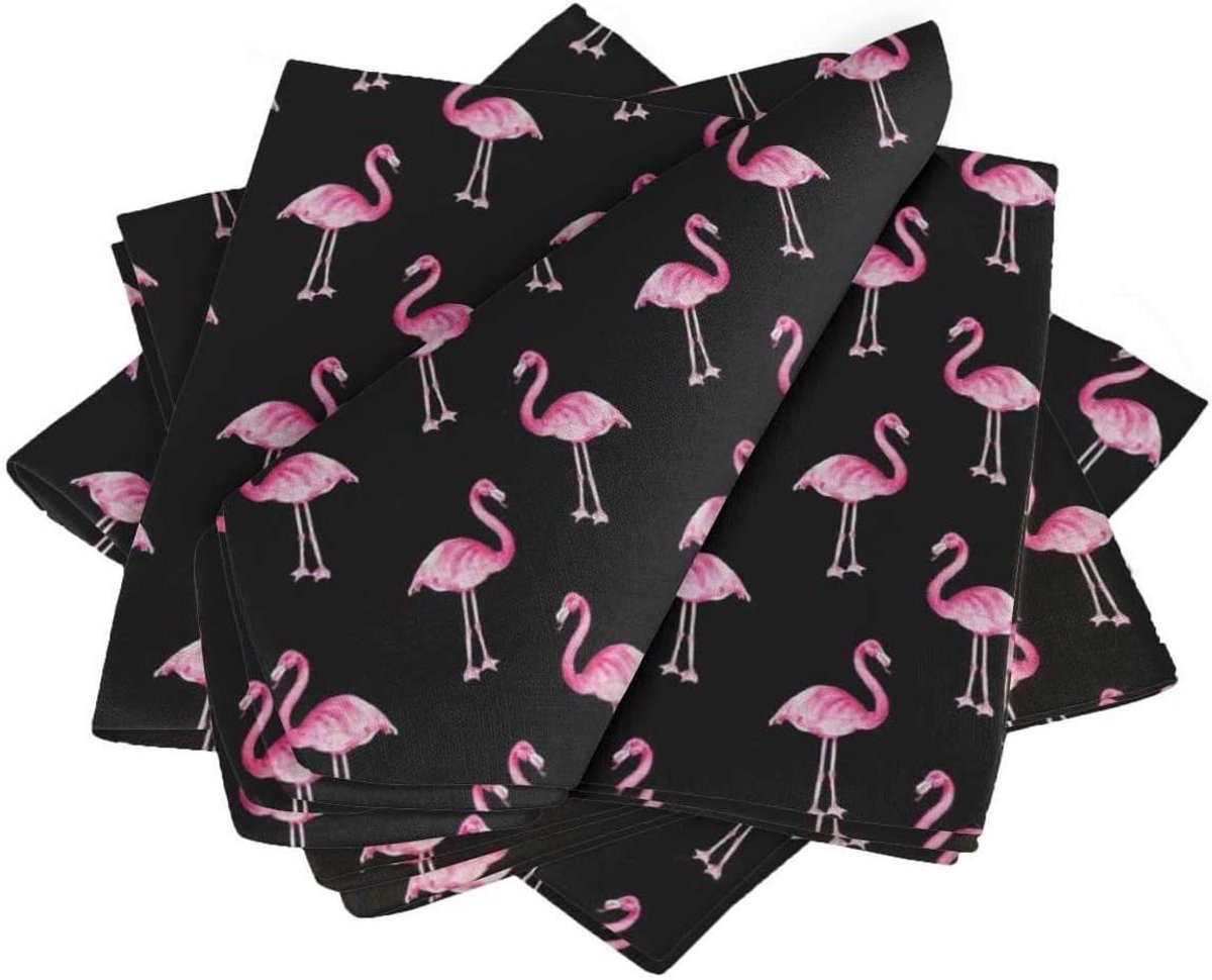 Servetten Set - Dineer Servetten - Tafeldecoratie - Vogelbedrukt Design - 46 x 46 cm - Zwart