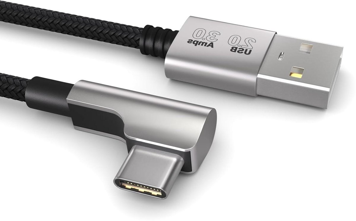 Oplaadkabel USB C - USB A naar C kabel - Apparaten Snel Opladen - 90 Graden Hoekplug - 2 meter