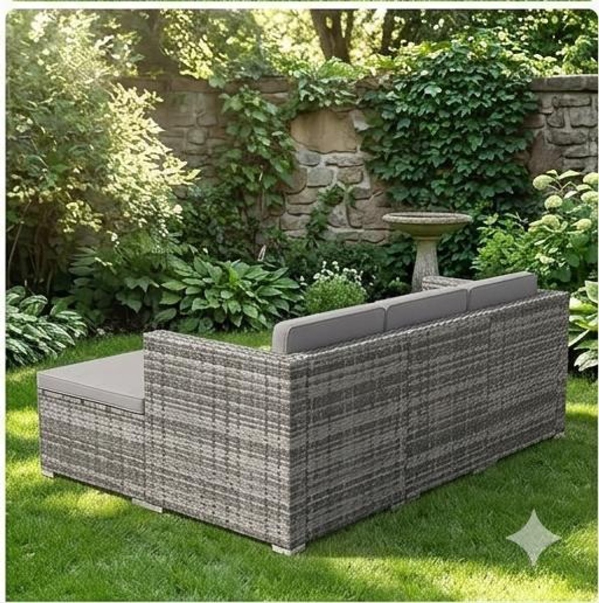 Tuinmeubelset Polyrotan Loungeset 5-delig 3-4 Personen met Zetel, Kruk en Tafel 200x150x75 cm – Grijs Balkon en Terras Meubelen Weerbestendig – Urbanhome