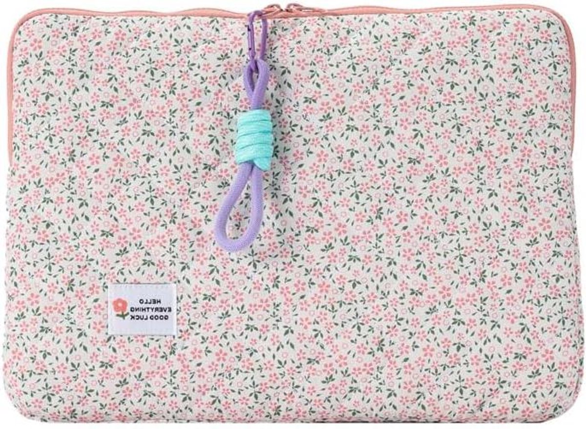 Laptoptas Bloemen - Tablethoes Sleeve - Bescherming Laptop - Kawaii Ontwerp - 15 inch - Roze