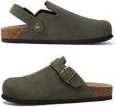 Suède Clogs Unisex - Instappers met Kurk Voetbed - Comfort Pantoffels - Dames en Heren - Groen - 39