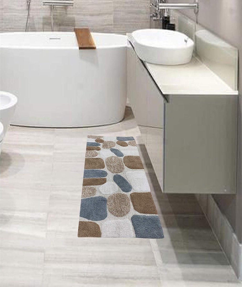 Badtapijt Loper - Badkamer Tapijt - Badkamer Inrichting - Hoge Kwaliteit Katoen - 60x24 inch - Grijs Beige