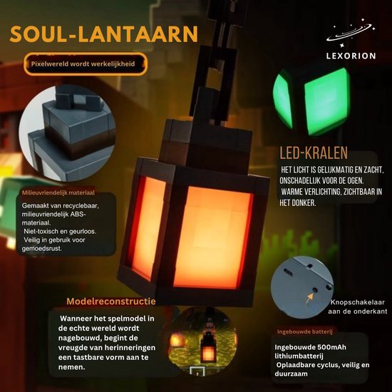 Lexorion Pixel Art Nachtlampje – Retro Lantaarn – 16 RGB Kleuren – Draagbaar LED Sfeerlampje – DIY Verlichting voor Slaapkamer & Bureau van lexorion — afbeelding 3