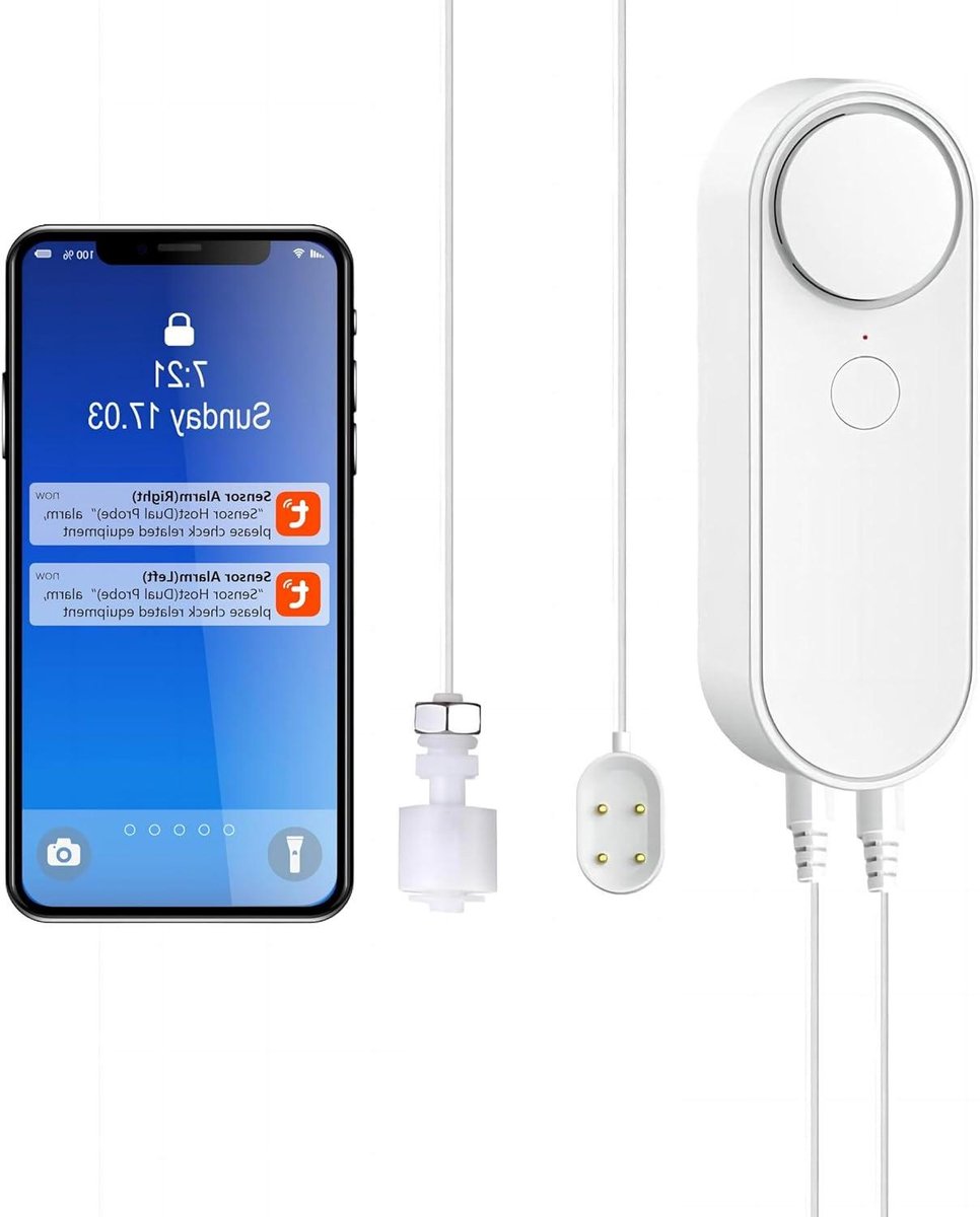 Waterdetector met WiFi - Waterlekdetector Niveaudetector - Voorkom Watersschade - 2-in-1 Sensor - 6.5 Voet Lijn - Wit