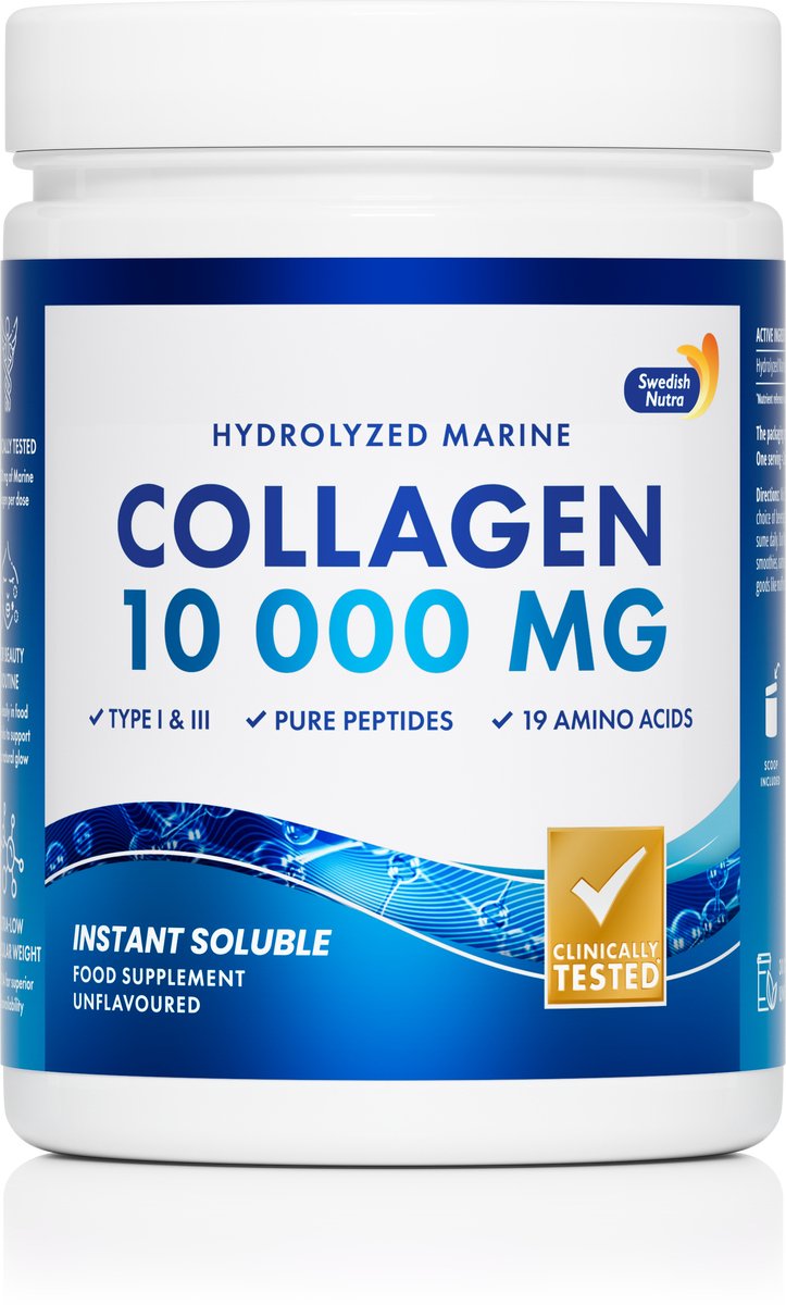 Marine Collageen Poeder - Swedish Nutra - Smaakloos, Suikervrij - Viscollageen Type I & III - Huid, Haar & Nagels - 300 g