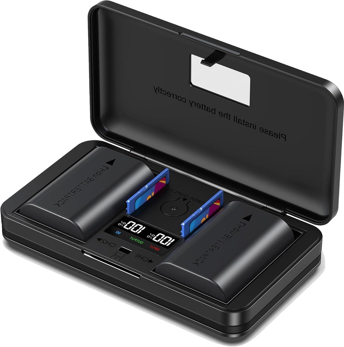 Multifunctionele Acculader Set - Dubbele Batterijlader - Camera Accu's Opladen - SD Kaartlezer Functie - 2 Batterijen Inclusief - Zwart