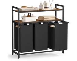 Jensaro Wasmand 3 Waszakken - Wasorganizer - 2 Planken 3 Vakken - 3x40 Liter - 92.5x92x33 cm - Bruin Zwart - Was sorteerder