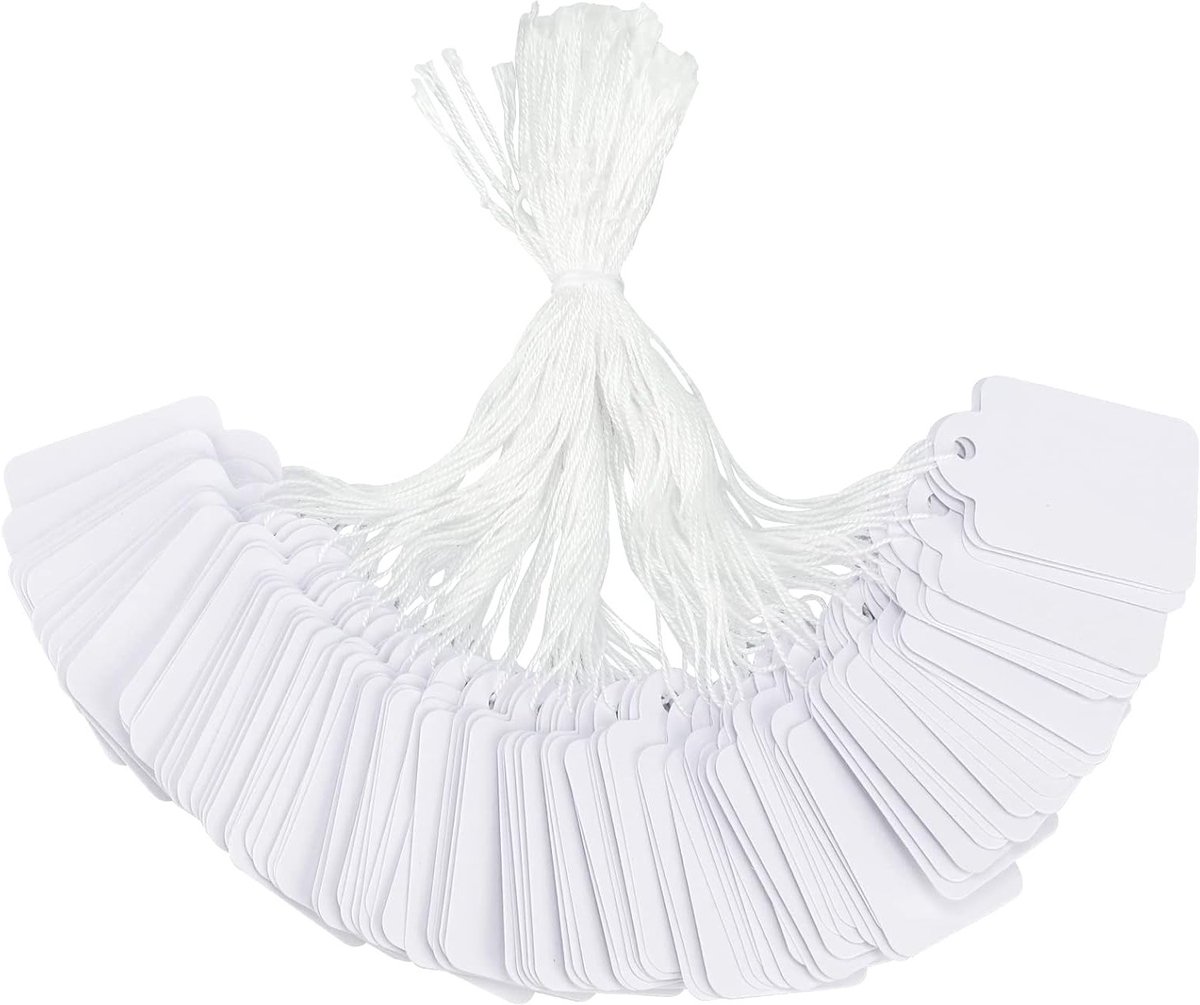 500 Stuks Mini Prijslabels Wit voor Kleding en Sieraden - Prijs Tags met Koord 22 x 35 mm voor Ringen en Accessoires