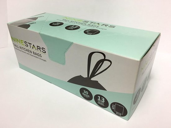 NINESTARS NSTB-13-30 Extra Sterke Witte Vuilniszak met Trekkoord Sluiting, 13 Gal. / 49 L., 30 count, Verpakking kan variëren — afbeelding 2