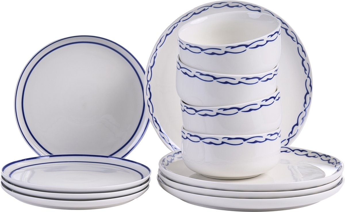 BELIANI AMCHUR - Serviesset 12-delig - Wit/Blauw - Porselein