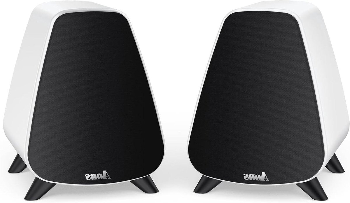 AS31 Actieve boekenplankluidsprekers Bluetooth 5.3, 2-weg stereo pc desktop 80W RMS/3 inch bas/middenbereik/RCA en glasvezelingangen, houten compacte krachtige luidsprekers - mat huidwit