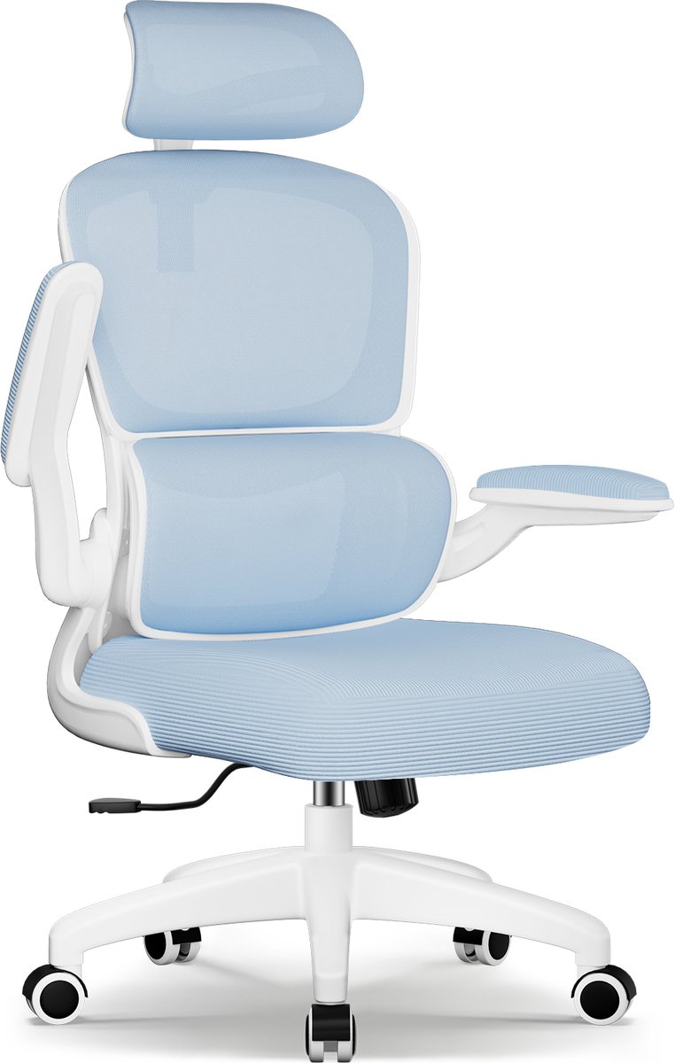Fukstern bureaustoel-ergonomische bureaustoel voor volwassenen - Inklapbare armleuning - Extra groot en breed - Max. kanteling 135° – Blauw