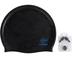 YYchan Badmuts - Siliconen badmuts - Unisex - Zwemmuts Set met GRATIS Oordopjes & Neusklem - Voor Dames, Heren & Kinderen - Hydrodynamisch & Elastisch - Ideaal voor Lang Haar - Zwart