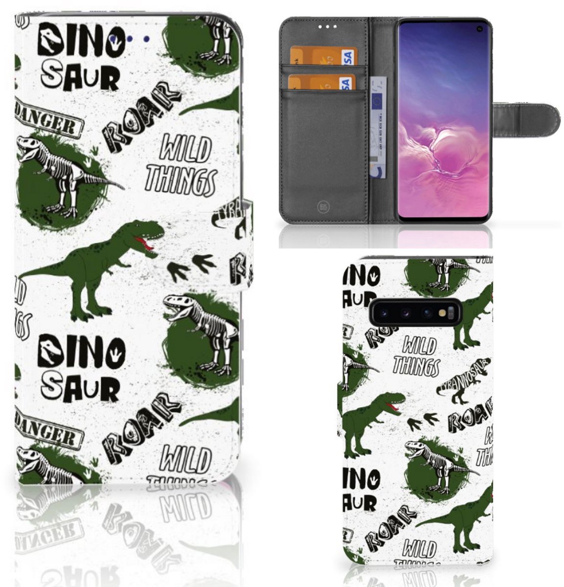 Telefoonhoesje met Pasjes voor Samsung Galaxy S10 Dinosaurus