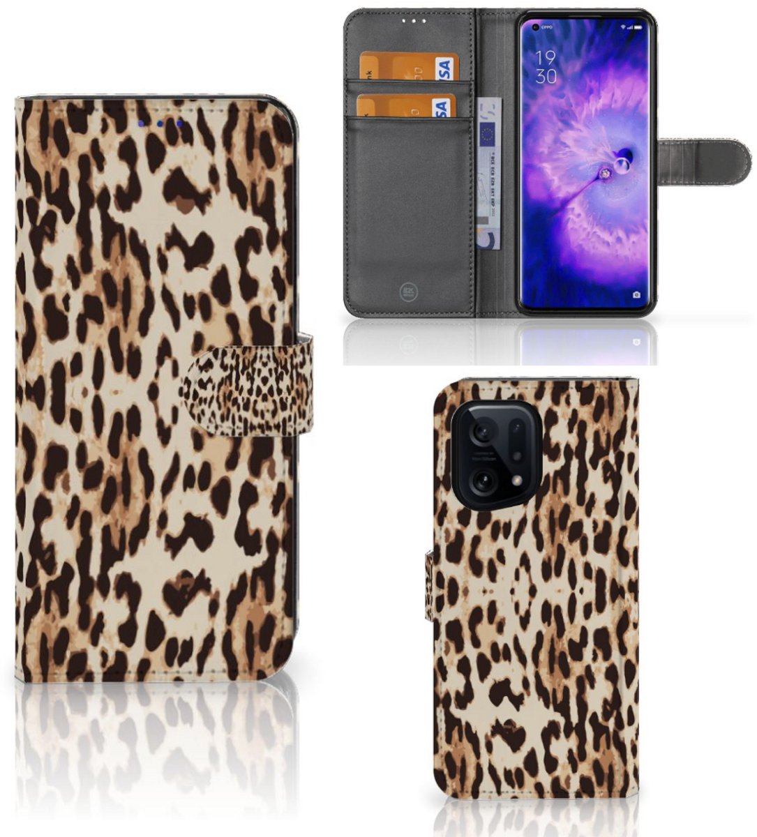 OPPO Find X5 Telefoonhoesje met Pasjes Leopard