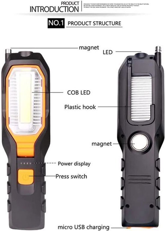 LED-werklamp met USB-oplaadhaak, 4 lichtstanden, 300 lumen. van Merkloos — afbeelding 2