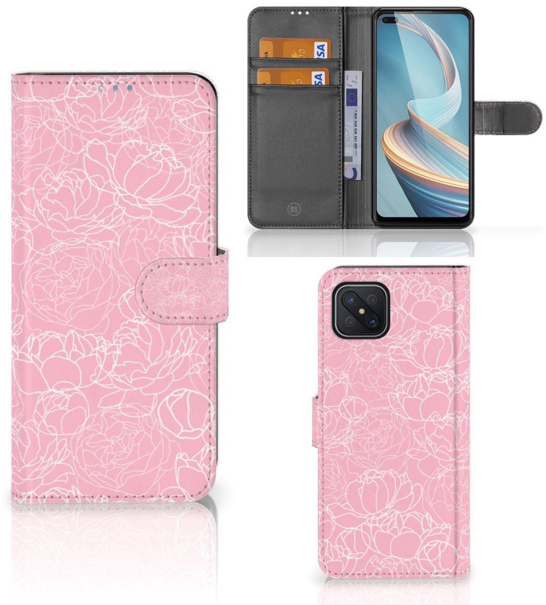OPPO Reno4 Z Hoesje White Flowers