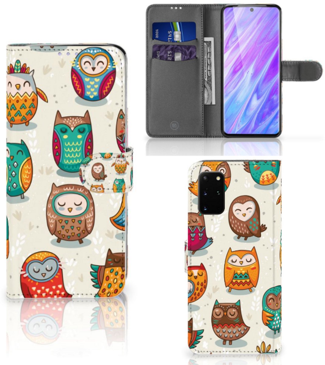 Samsung Galaxy S20 Plus Telefoonhoesje met Pasjes Vrolijke Uilen
