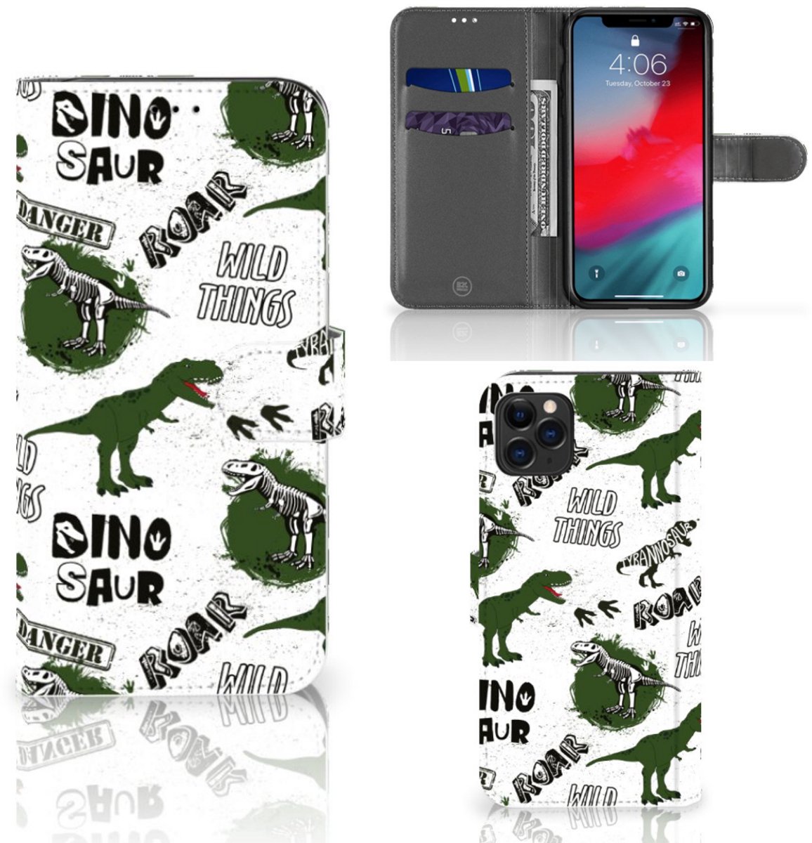 Telefoonhoesje met Pasjes voor Apple iPhone 11 Pro Max Dinosaurus
