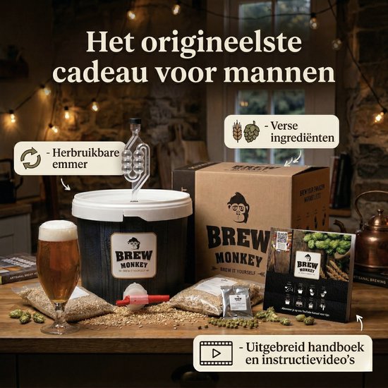 Brew Monkey Basis Blond - Bierbrouwpakket - Zelf Bier Brouwen Bierpakket - Gadgets Mannen - Vaderdagcadeau - Verjaardagscadeau voor Mannen - Origineel bier Cadeau - Verjaardag cadeau