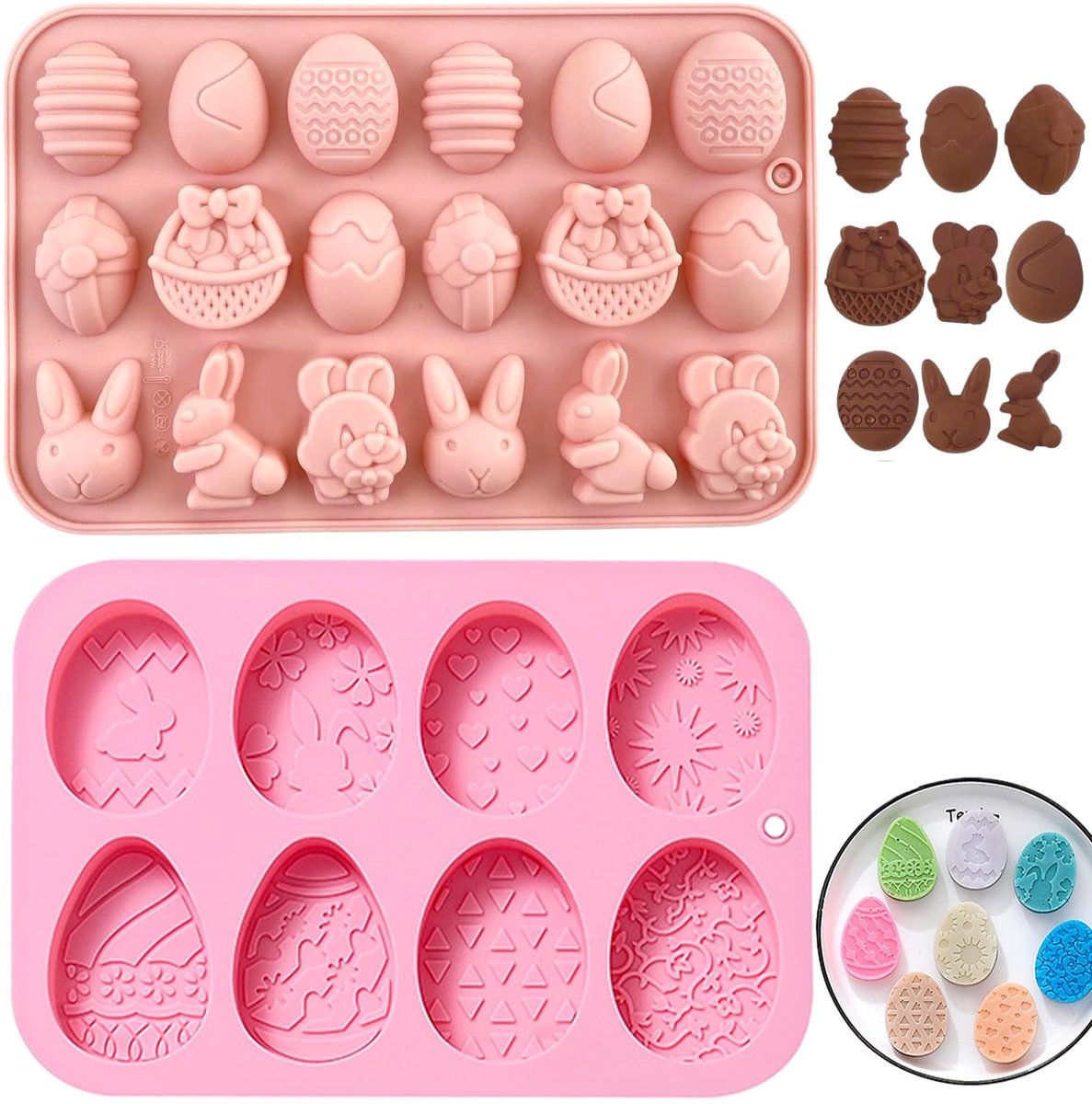 Silicone Chocolade Mallen - 2 Stuks Voor Pasen - 18 Cavity Eieren en Konijnenkop