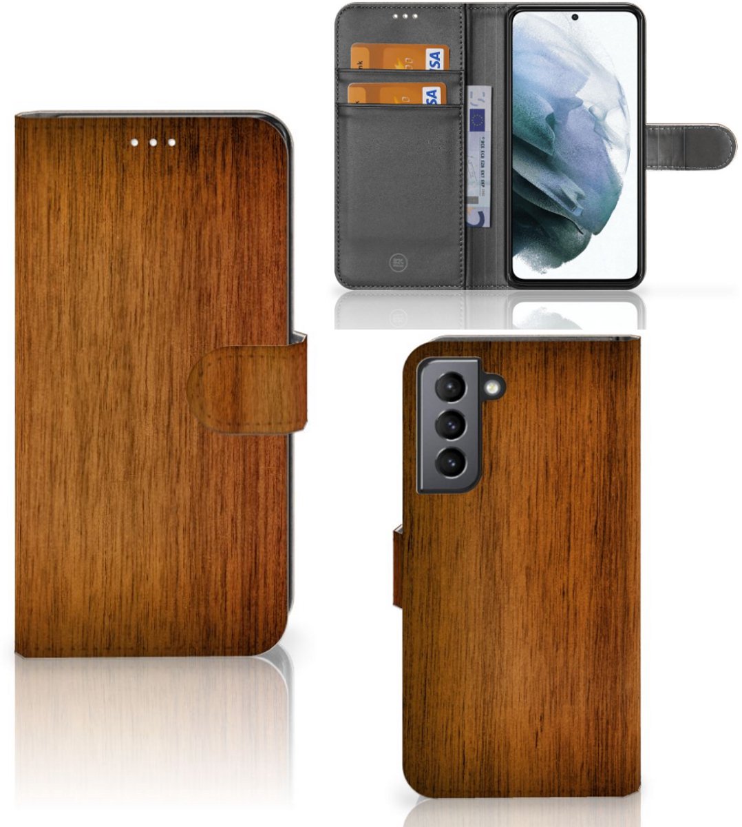 Samsung Galaxy S21 FE Book Style Case Donker Hout