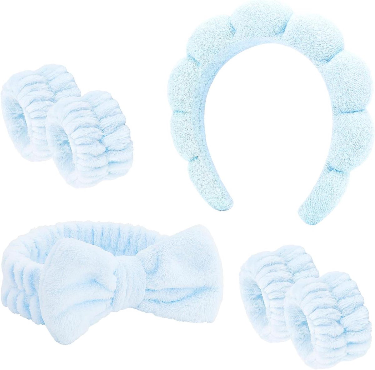 Spa Hoofdband Polsband Set - Gezichtsreiniging Accessoires - Huidverzorging Thuis - Zachte Fluweel Badstof - One Size Fits All - Blauw