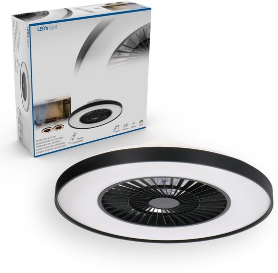 Plafondventilator met LED verlichting – zwart – incl. afstandsbediening