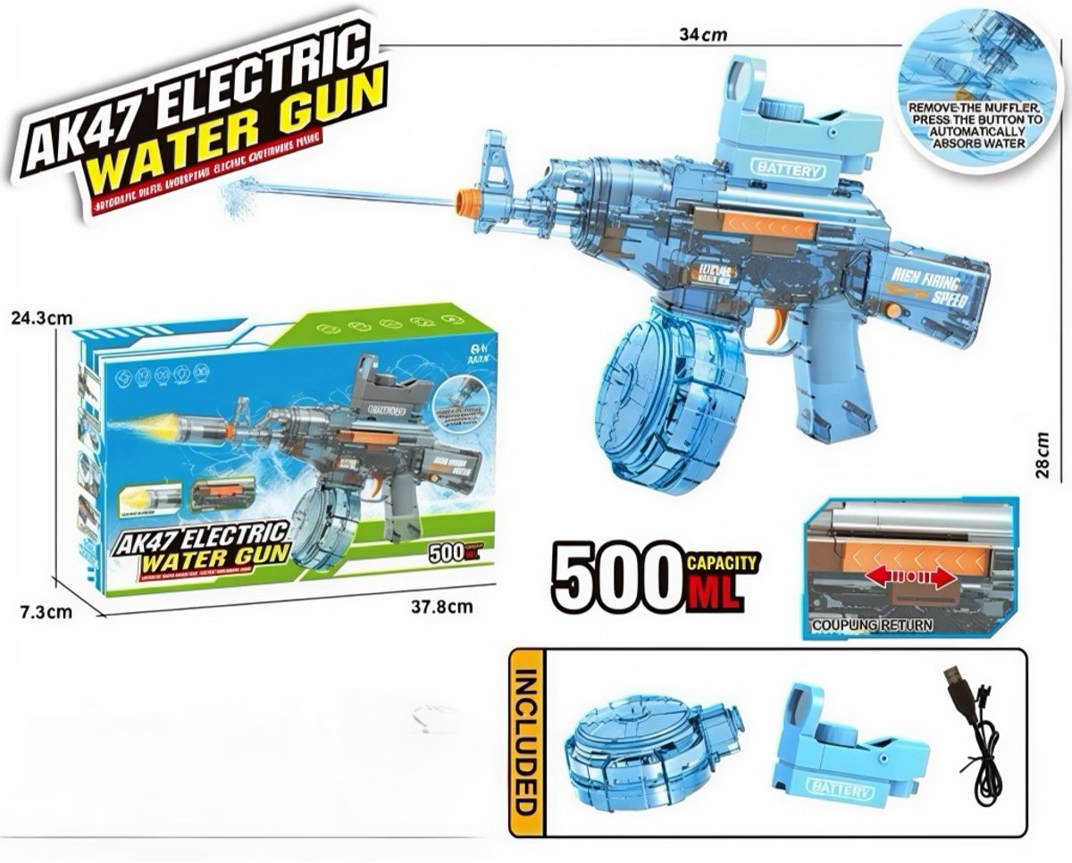 Electrisch waterpistool AK47 met laser - automatische waterabsorptie - aanhoudend schieten - oplaadbaar