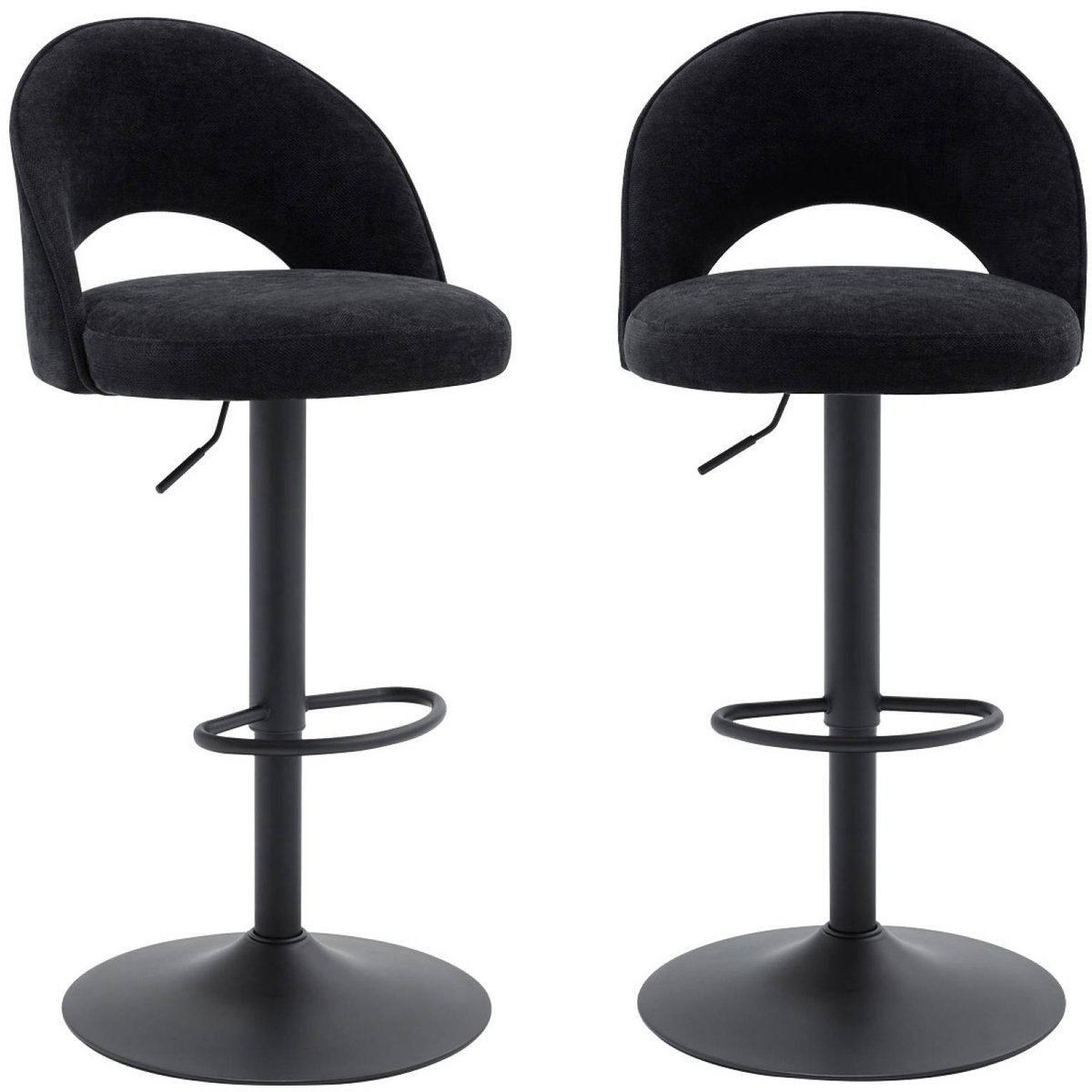 sweeek - Set van twee verstelbare barstoelen van stof, metalen zwarte basis - abby