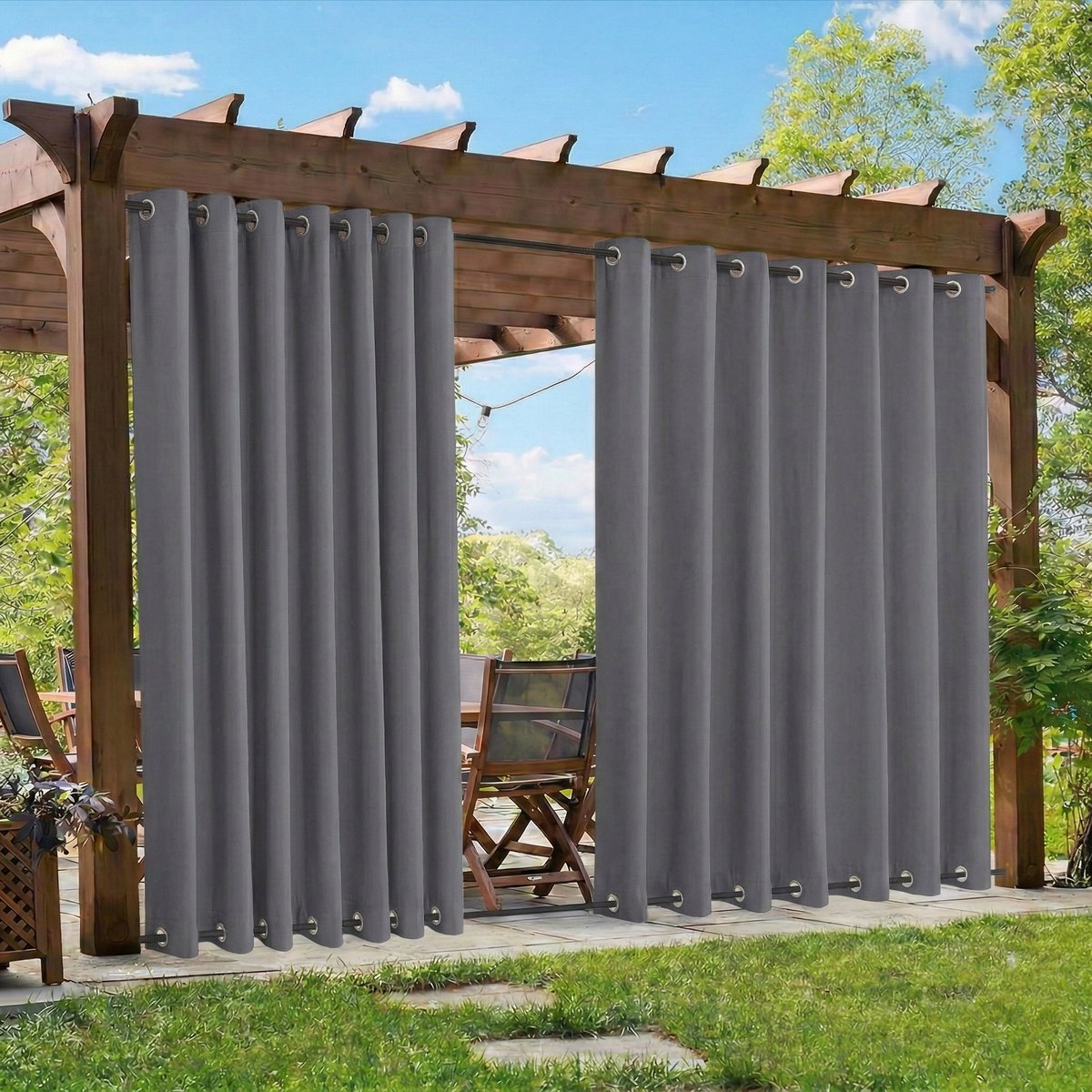 Qelus Verduisterende Buitengordijnen Winddicht - Extra Breed Outdoor Gordijn Waterdicht met Dubbele Oogjes - Balkongordijn - Rideau Occultant - 254x274cm - Donkergrijs(1 Stuk)