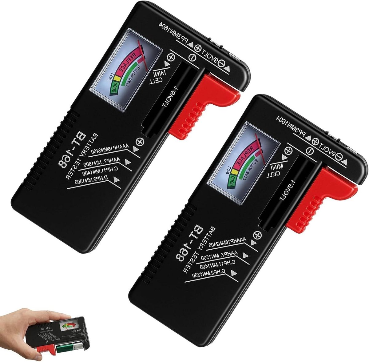 Batterijtesters - Accu controle - Batterijstatus meten - Universele compatibiliteit - 2 stuks - Zwart