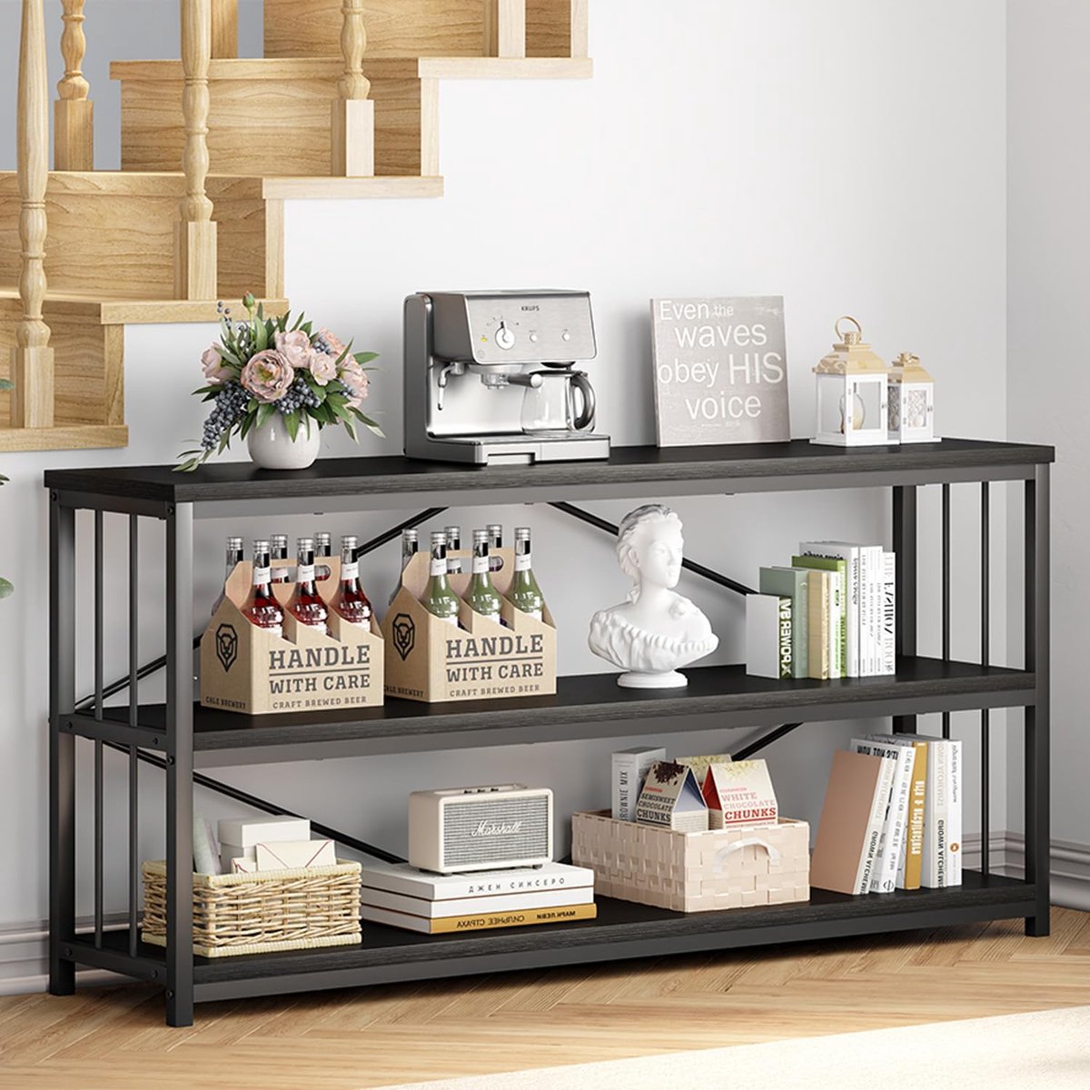 Luxe Boekenkast – Zwart – 34x160x74 cm – Industrohome