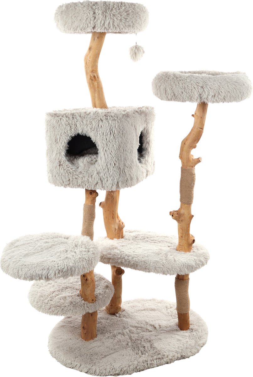 FLAMINGO Kattenmeubel Yuna 100x74x163 wit en naturel