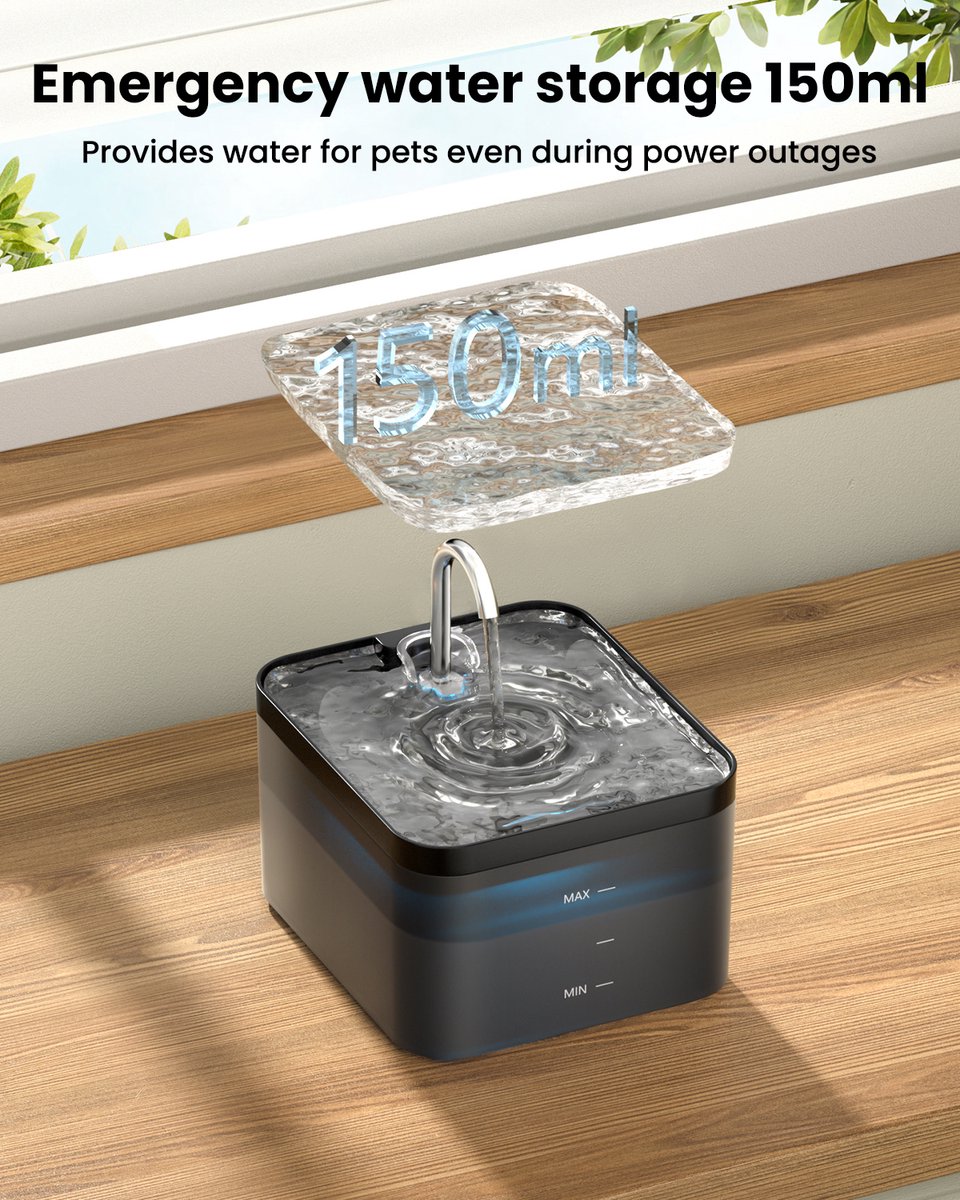 PawPoll Drinkfontein Kat en Hond - 2.2L Waterfontein - Kattenfontein - Incl filter en cleaning tool - Fluisterstil - Waterautomaat - Zwart thumbnail 8