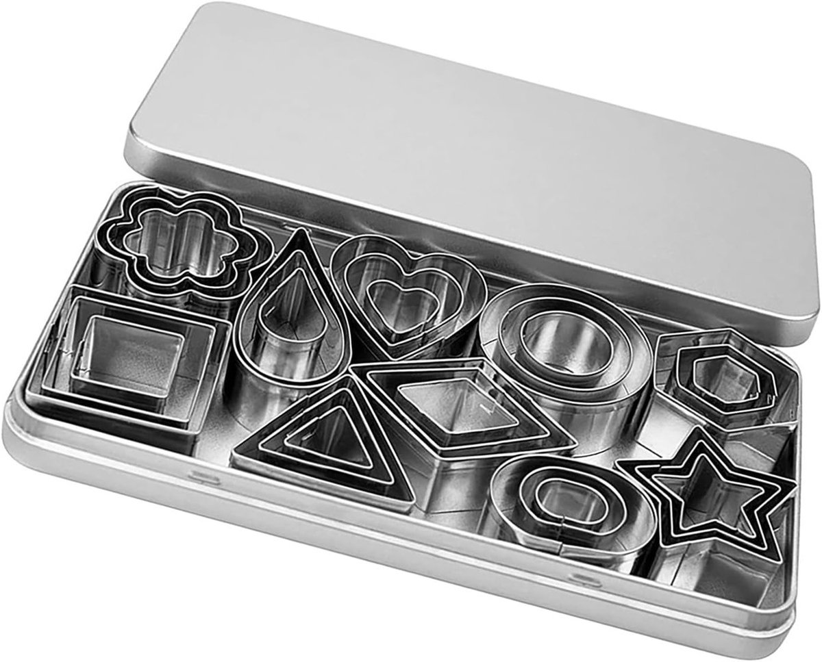 30 Stuks RVS Koekjesvormen in Hart, Rond en Ster Vorm voor DIY Bakken van Koekjes en Chocolade Sweets