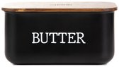 Homla - Beurrier Avila avec couvercle en bois - Boîte à beurre en bois d'acacia - Boîte de conservation du beurre de cuisine - Beurrier élégant - Servir et conserver le beurre - 0,73L - 15 x 10 x 7 cm - Noir