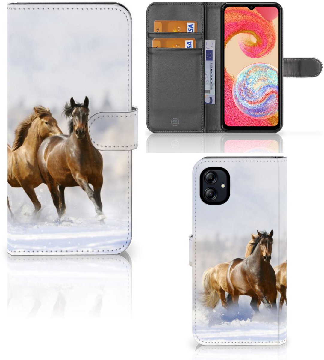 Samsung Galaxy A04e Telefoonhoesje met Pasjes Paarden