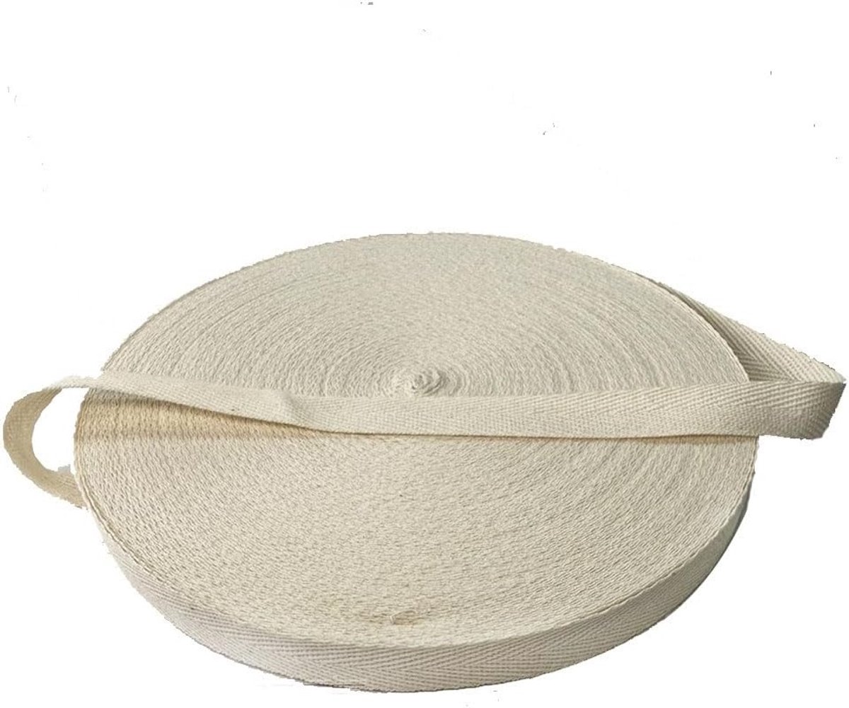 Katoenen Biasband van 50 meter voor naaien, handwerken en breien, 2 cm breed, beige met een Herringbone Stitch