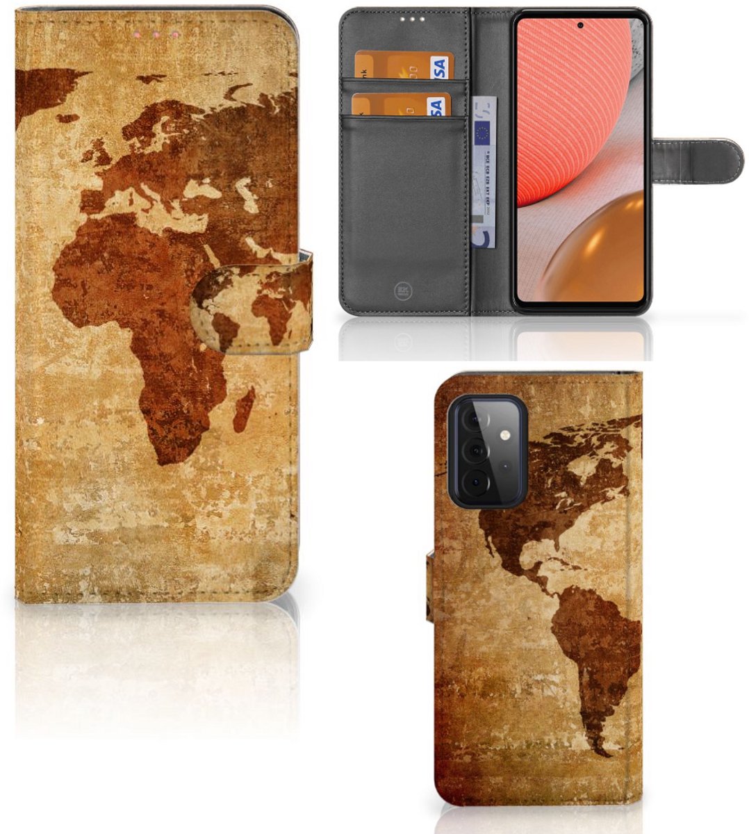 Samsung Galaxy A72 Flip Cover Wereldkaart
