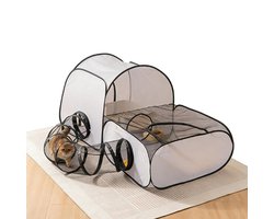 Maat S Kattenren met Tunnel - Ademende Kattenverblijf Tent voor Binnen & Buiten - Draagbare Kattenkooi met Draagtas voor Kleine Dieren