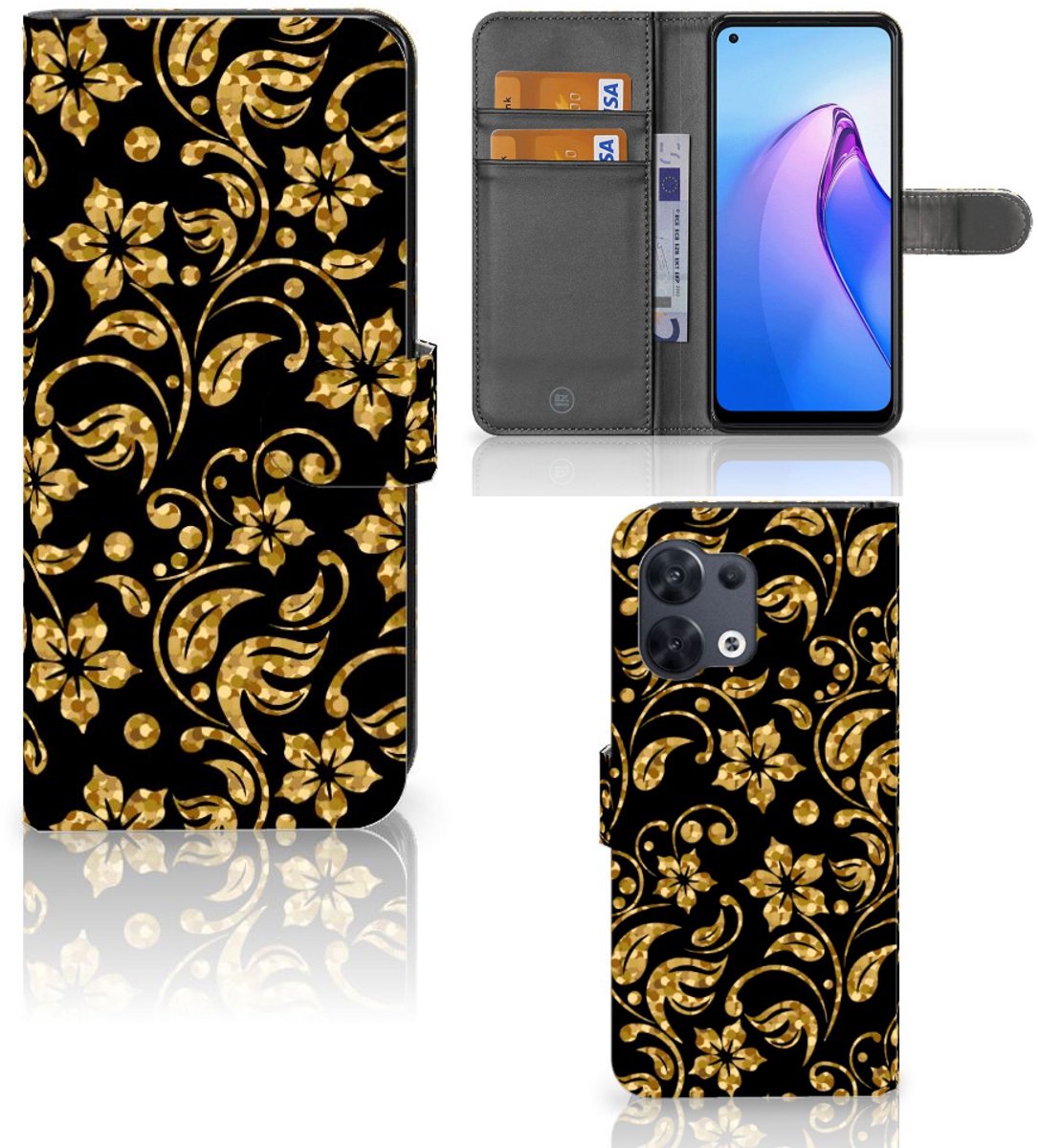 OPPO Reno8 Hoesje Gouden Bloemen