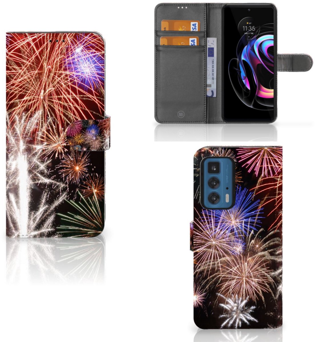 Motorola Edge 20 Pro Wallet Case met Pasjes Vuurwerk