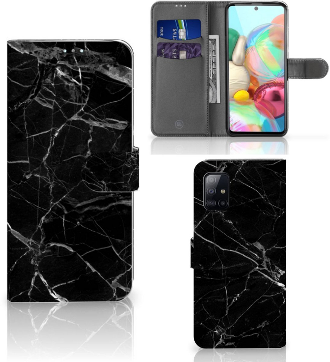 Samsung Galaxy A71 Bookcase Marmer Zwart - Origineel Cadeau Vader