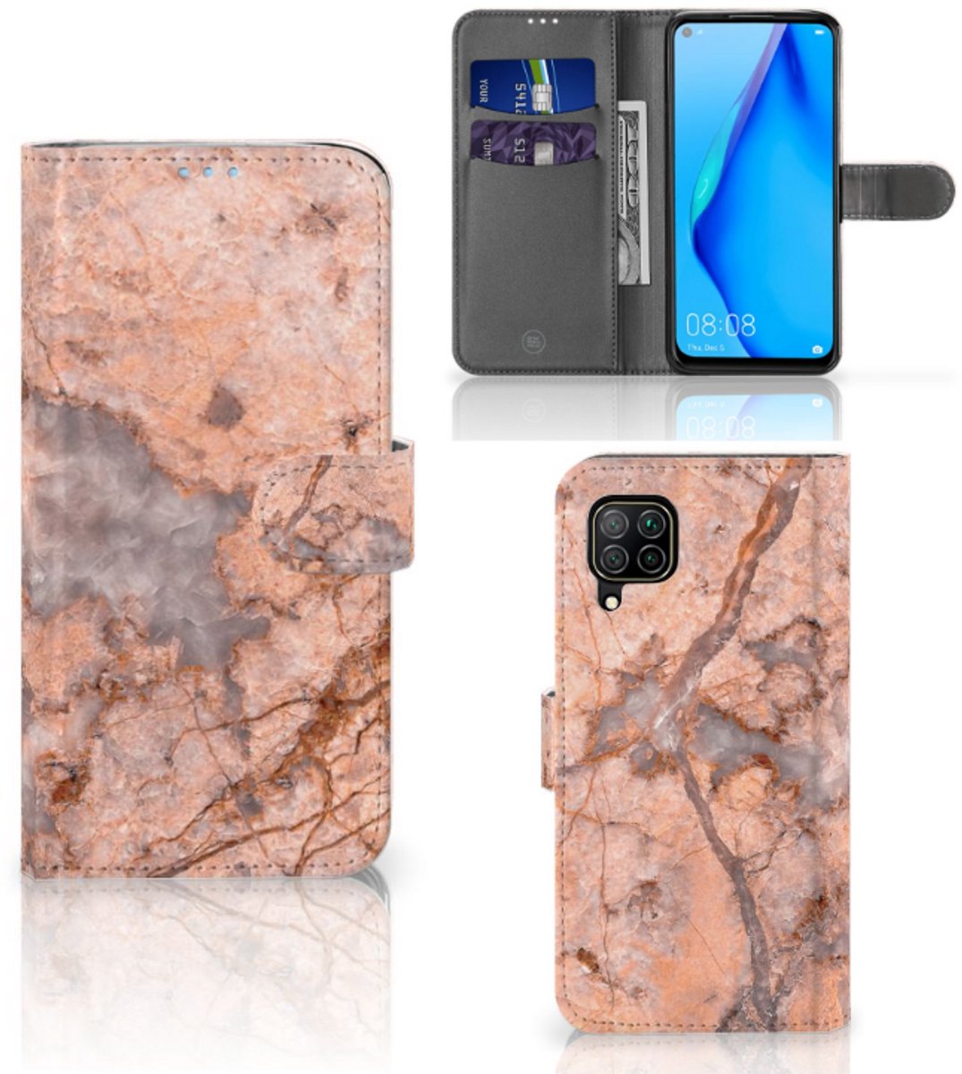 Huawei P40 Lite Bookcase Marmer Oranje