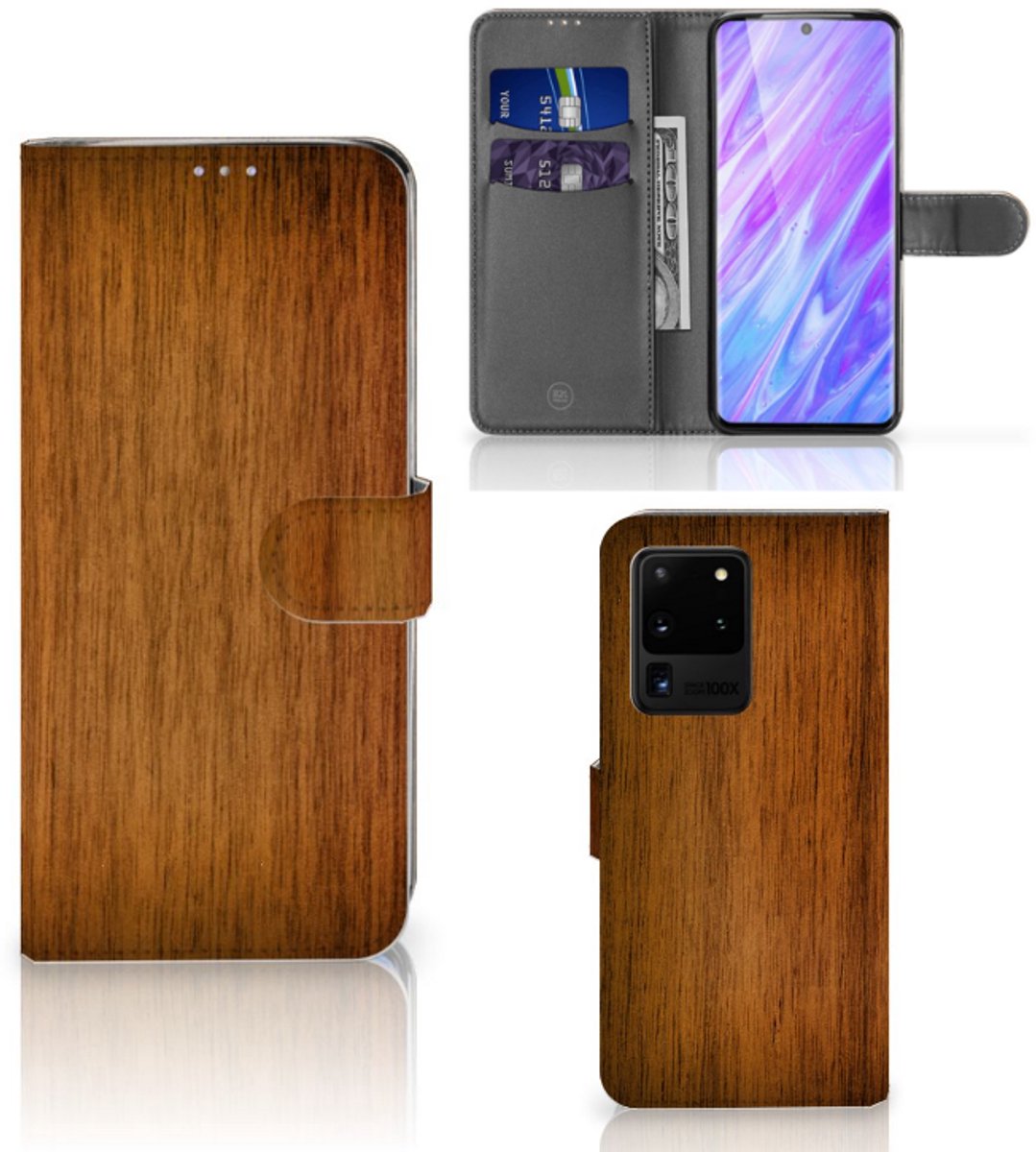 Samsung Galaxy S20 Ultra Book Style Case Donker Hout