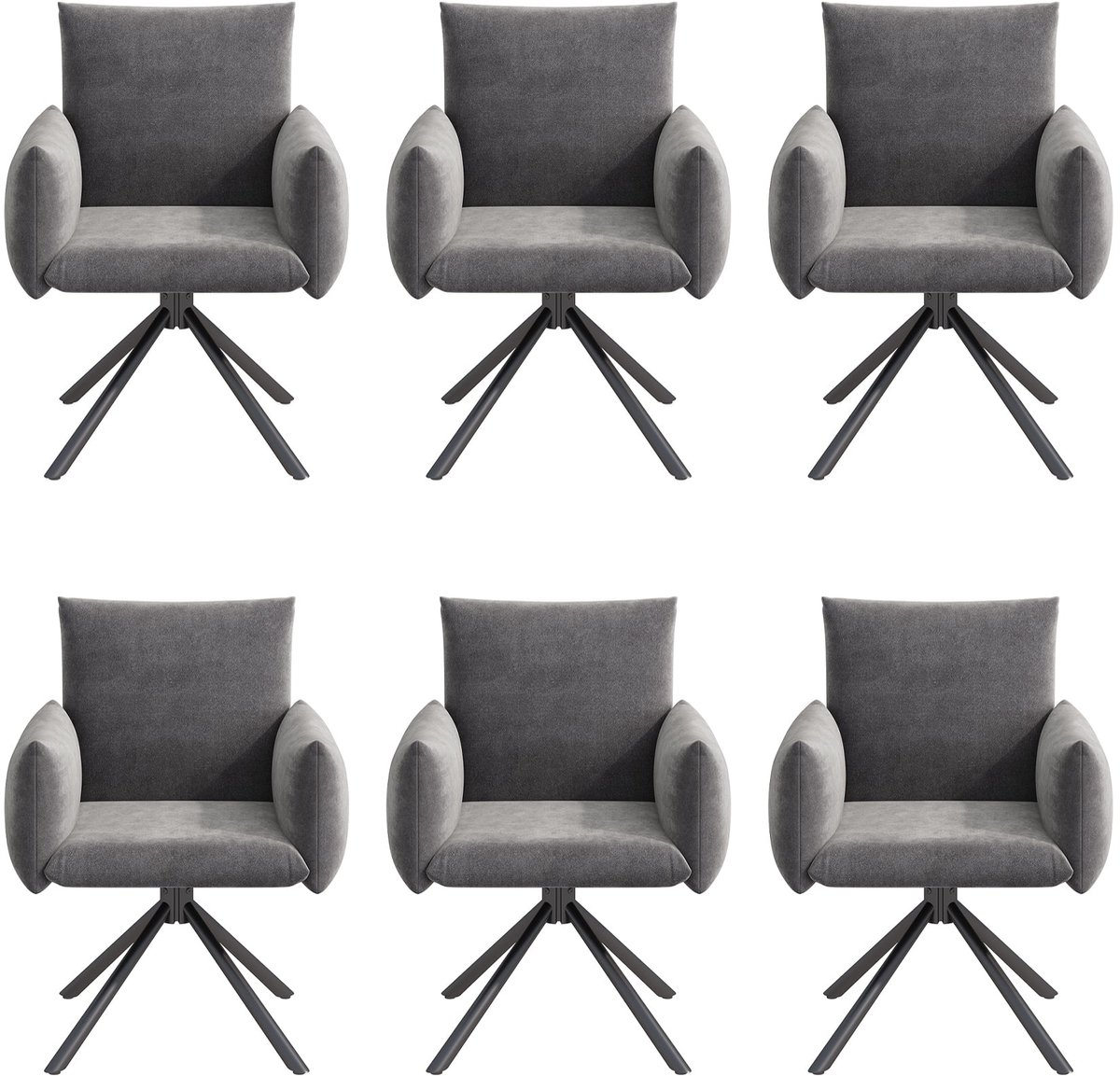 Merax Eetkamerstoelen Set van 6 – Draaibare Stoelen 360° met Armleuningen – Gestoffeerde Velvet Stoelen met Metalen Poten – Moderne Design Stoel – Grijs
